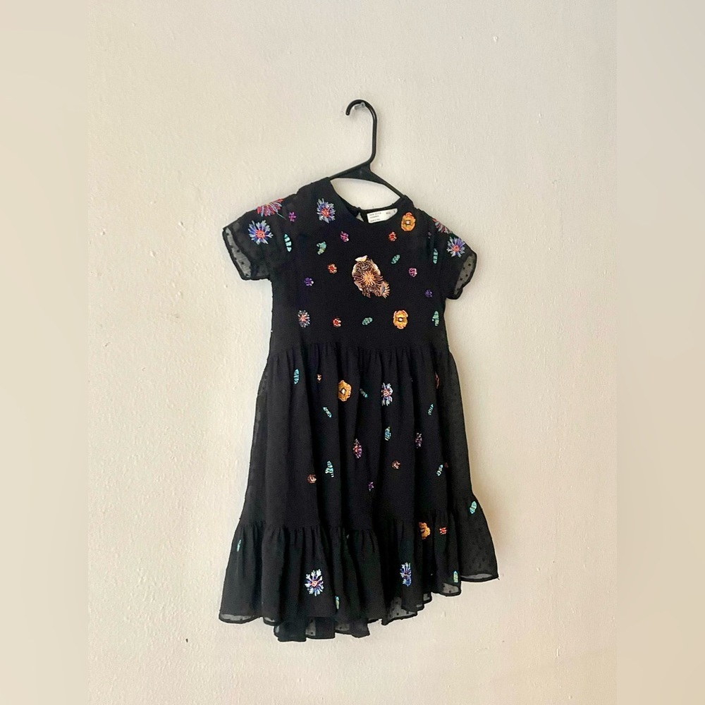 Dress Zara Kids Girl Embroidered Tulle Black Short Sleeve Size 6 - Picture 4 of 9